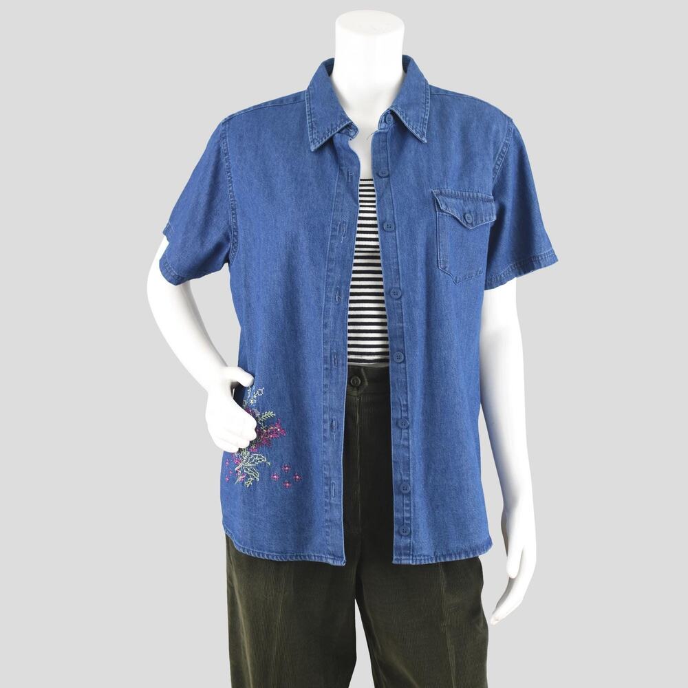 Basic Editions Vintage Short Sleeve Jean Shirt Women's Large
